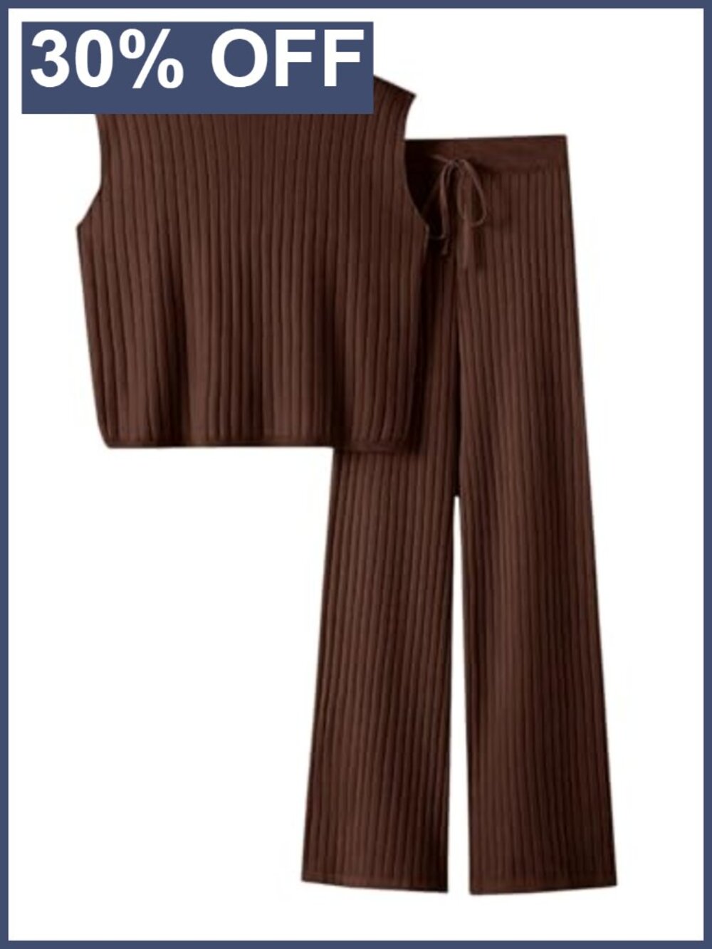 Sleeveless Ribbed Knit Top Wide Leg Pants 2 Piece Lounge Set
